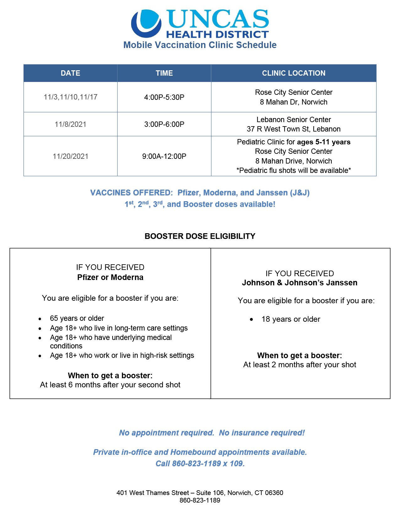Mobile Vaccination Clinic Schedule 3Nov21-20Nov21