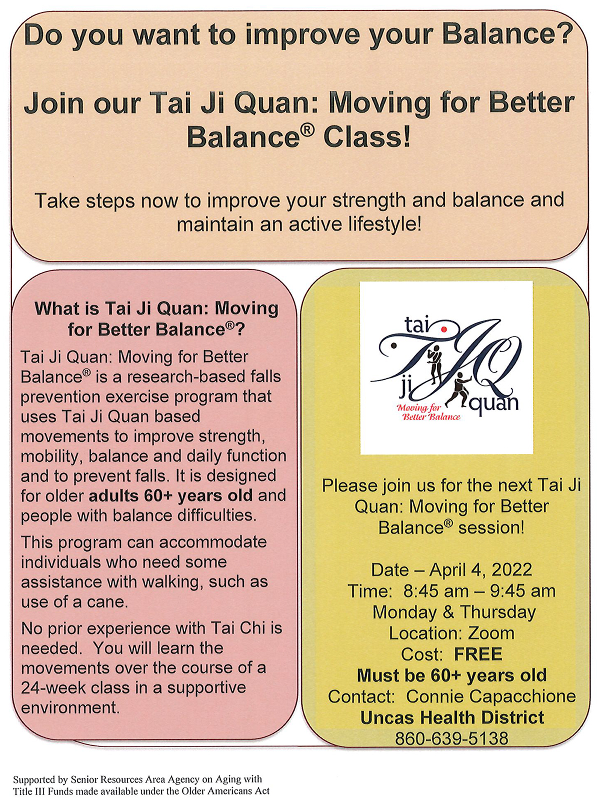 Improve your balance with FREE 24 weeks of Tai Ji Quan