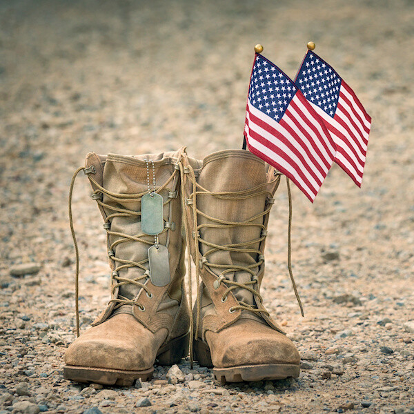 military boots with American flags