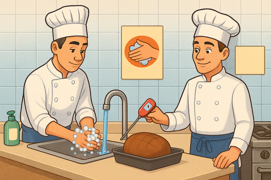 chefs practicing proper food safety