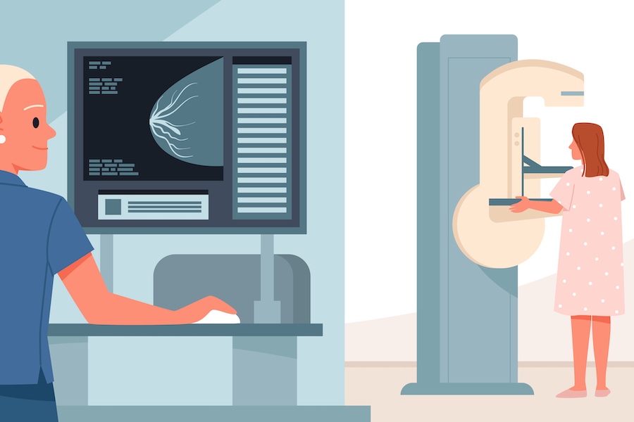 Doctor reviews mammogram scan