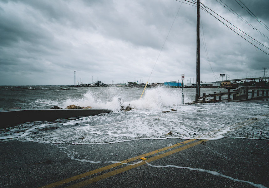 Water coming over road during hurricane