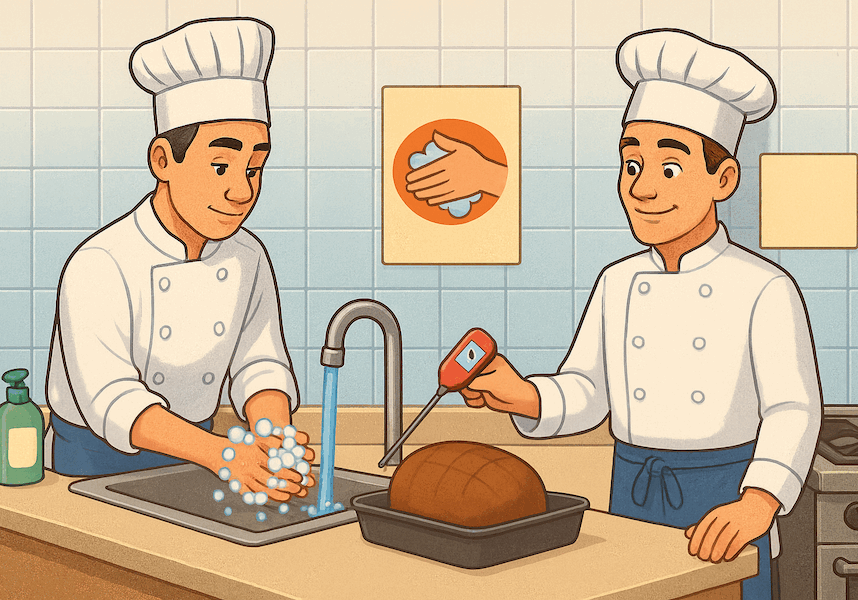 chefs practicing proper food safety