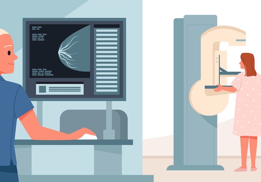 Doctor reviews mammogram scan