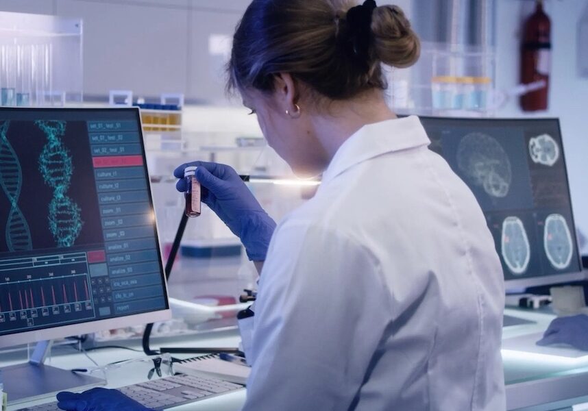 scientist studying DNA in a lab