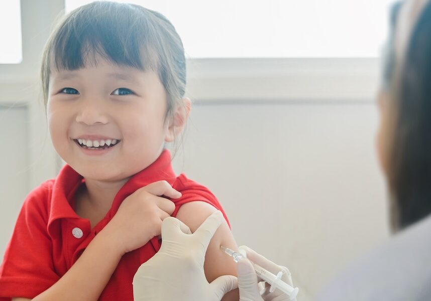 child receiving MMR vaccine