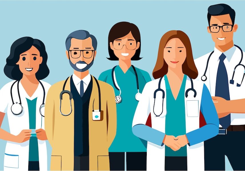 Group of Doctors standing isolated background